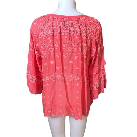 Johnny Was Tay Eylet Floral Embroidered Button Up Top Passionfruit Size Medium - Picture 2 of 8